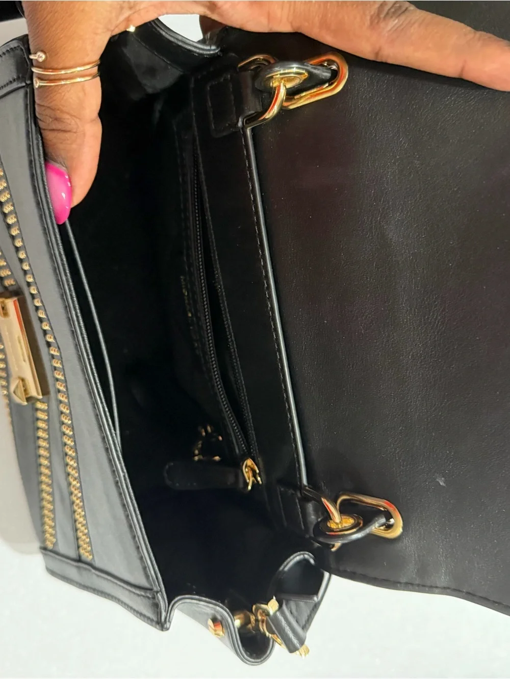 Michael Kors Black Leather Satchel with Gold Stud Accents